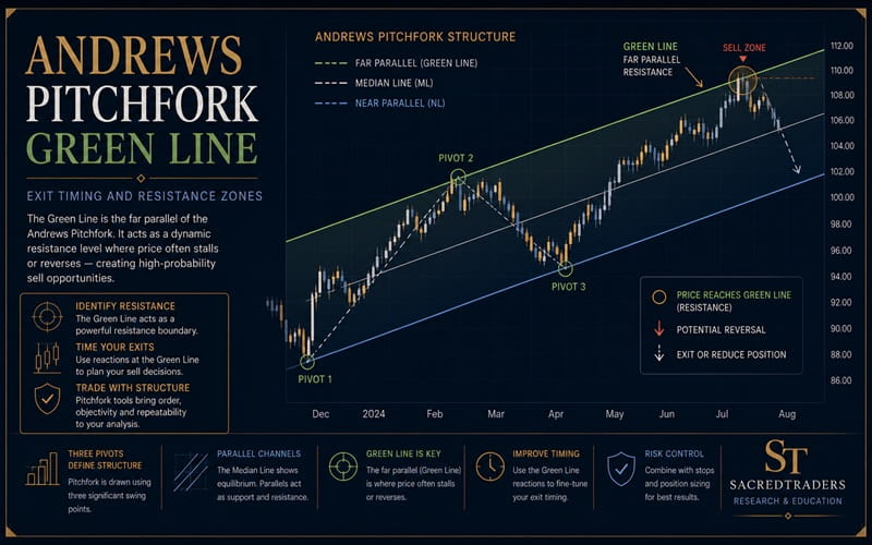 Andrews Pitchfork Green Line for Exit Timing