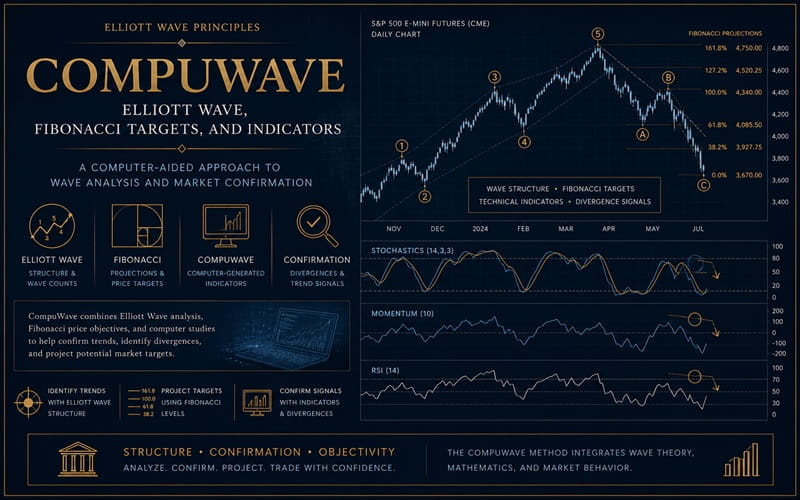 CompuWave Elliott Wave, Fibonacci Targets, and Indicators