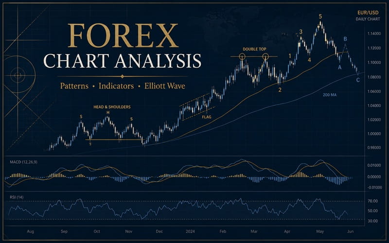 Forex Chart Patterns, Indicators and Elliott Wave Analysis cover
